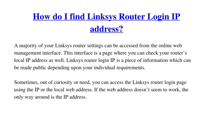 how do i find linksys router login ip address
