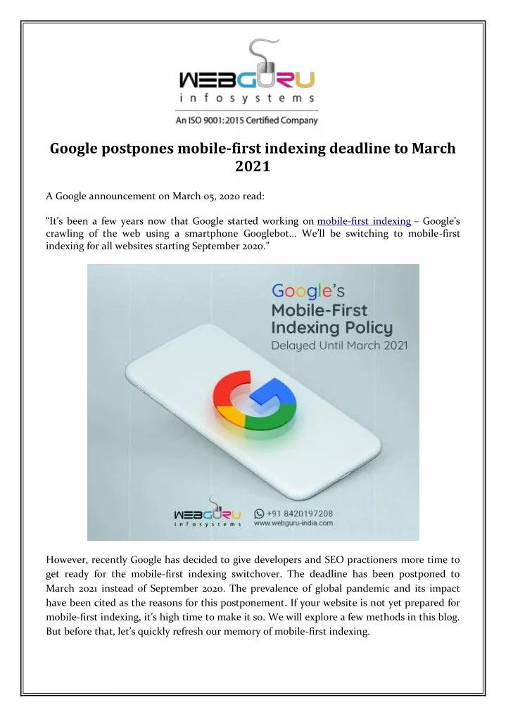 google postpones mobile first indexing deadline
