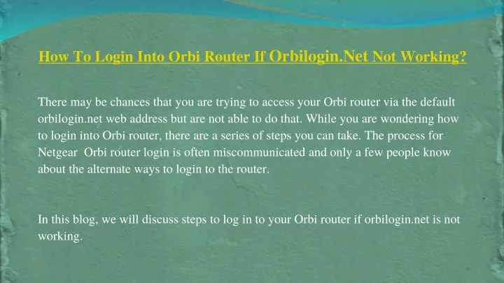 how to login into orbi router if orbilogin