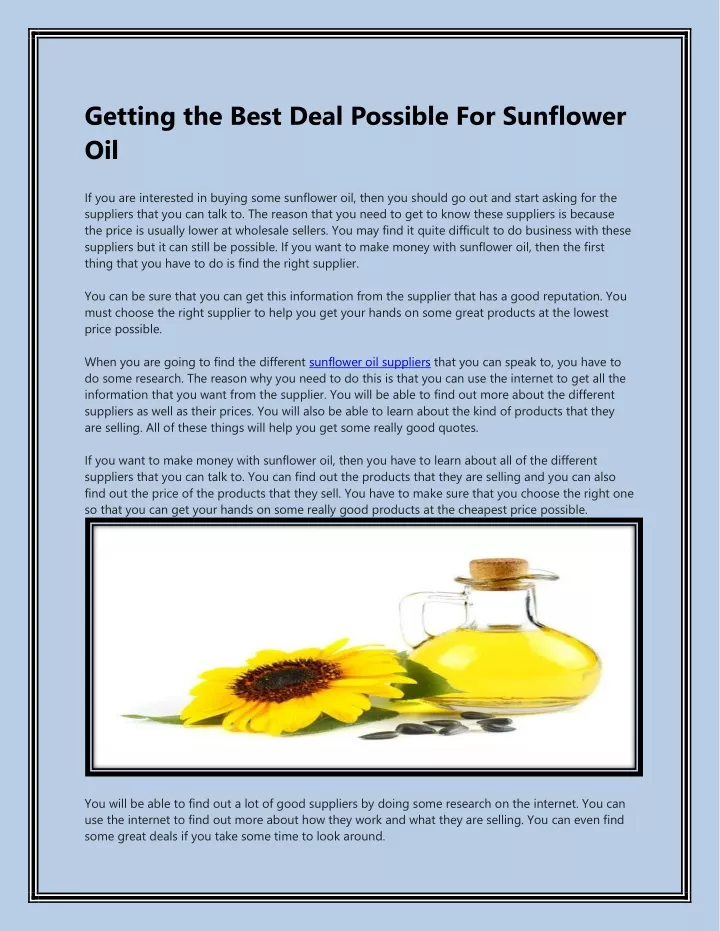 getting the best deal possible for sunflower oil