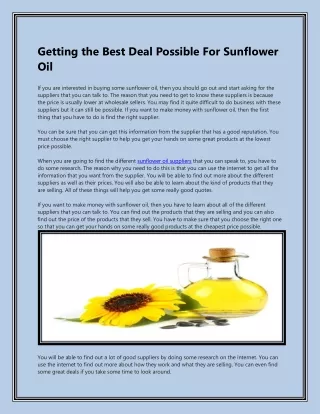 Best sunflower Oil Suppliers and manufacturer