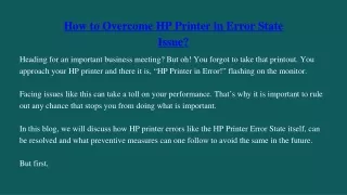how to overcome hp printer in error state issue