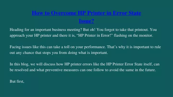 how to overcome hp printer in error state issue