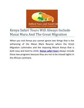 Kenya Safari Tours Will Always Include Masai Mara And The Great Migration