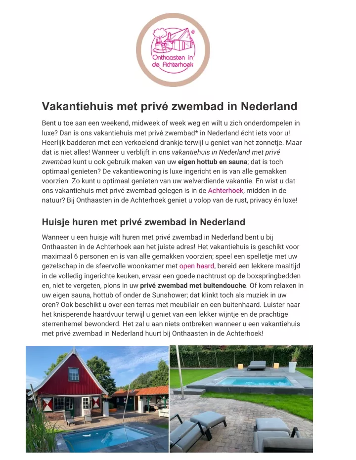 vakantiehuis met priv zwembad in nederland