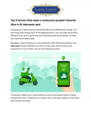 Top 5 factors that make a restaurant people’s favorite  dine-in & takeaway spot