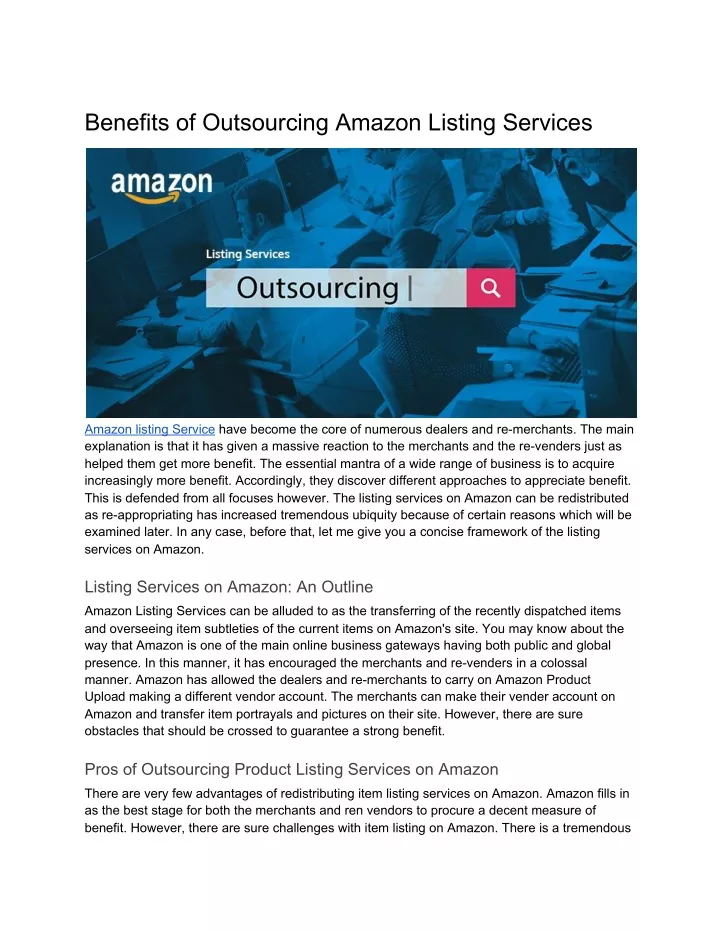 benefits of outsourcing amazon listing services