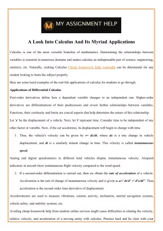 a look into calculus and its myriad applications