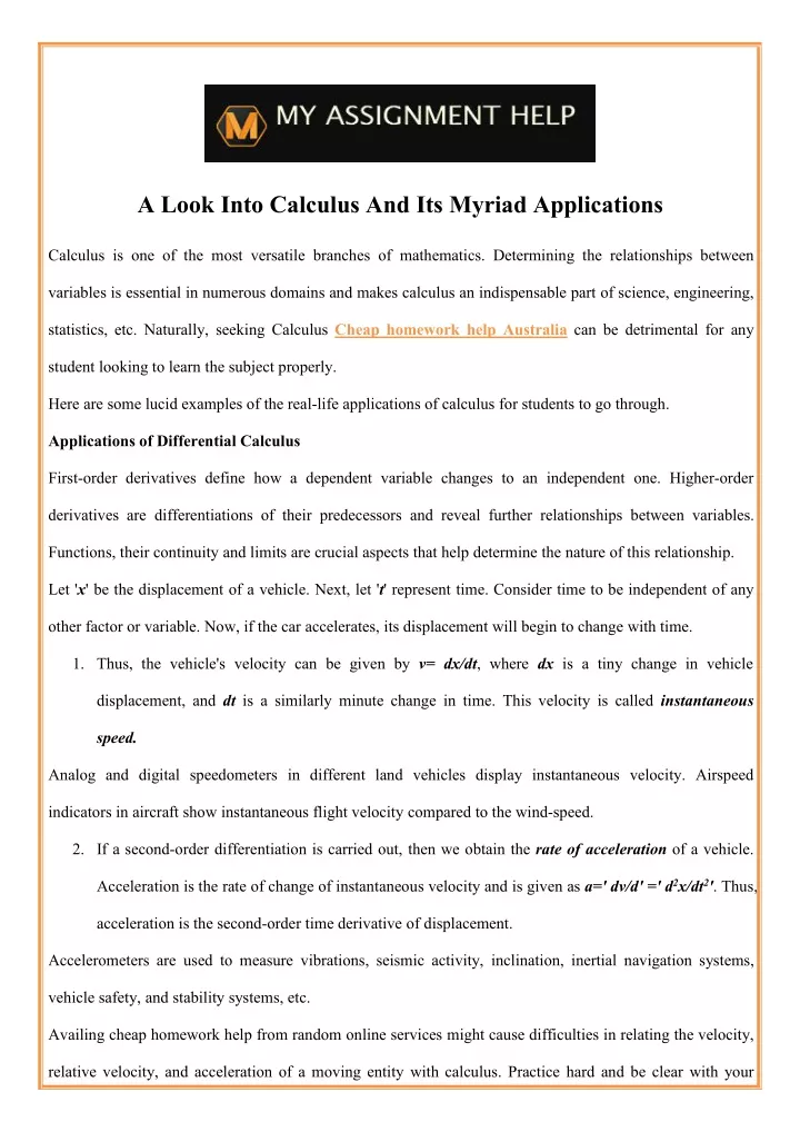 a look into calculus and its myriad applications