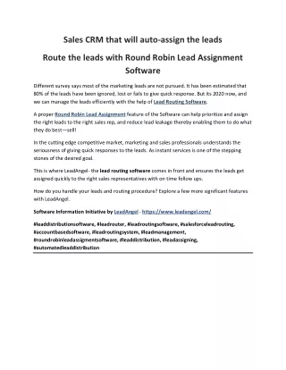 Route the leads with Round Robin Lead Assignment Software