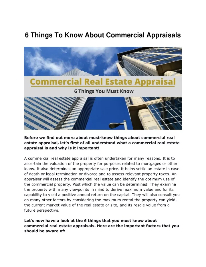 6 things to know about commercial appraisals