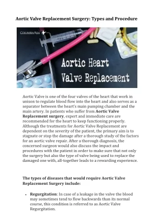 Aortic Valve Replacement Surgery: Types and Procedure