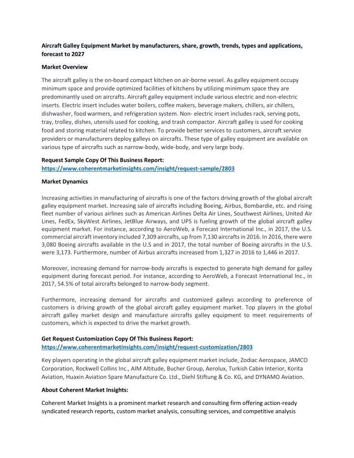 aircraft galley equipment market by manufacturers