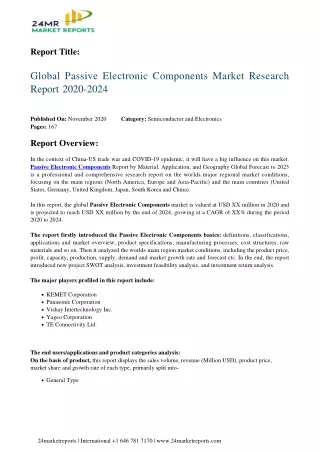 Passive Electronic Components Market Research Report 2020-2024