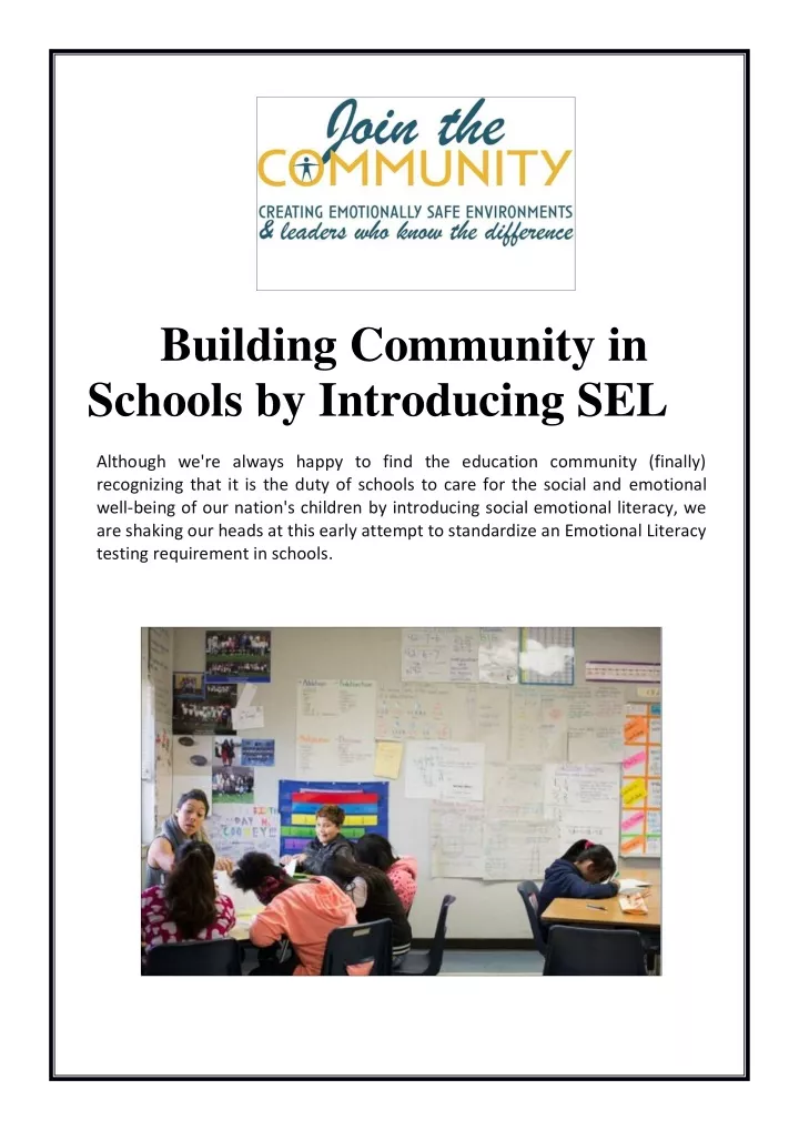 building community in schools by introducing sel