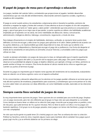 el papel de juegos de mesa para el aprendizaje