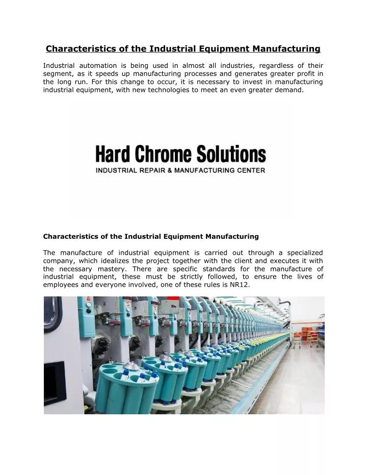 characteristics of the industrial equipment