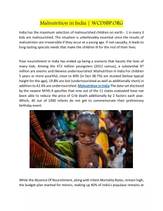 Malnutrition in India | WCDSBP.ORG