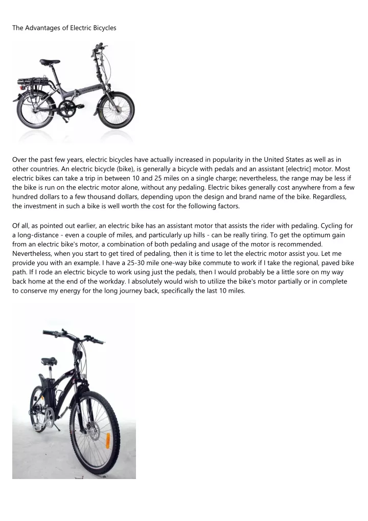 the advantages of electric bicycles