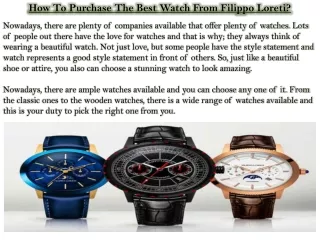 how to purchase the best watch from filippo loreti