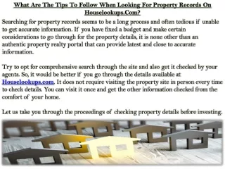 What Are The Tips To Follow When Looking For Property Records On Houselookups.Com?