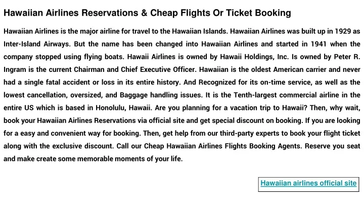 hawaiian airlines reservations cheap flights