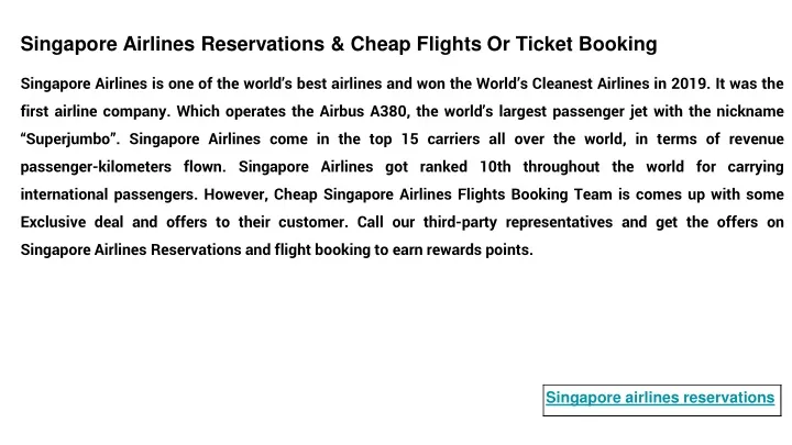 singapore airlines reservations cheap flights
