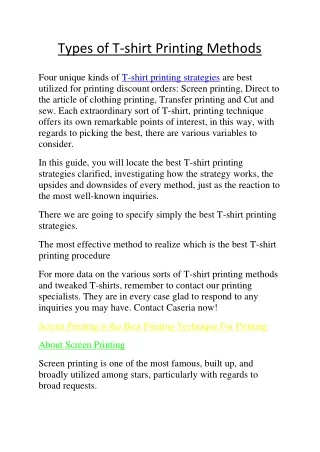 Types of T-shirt Printing Methods
