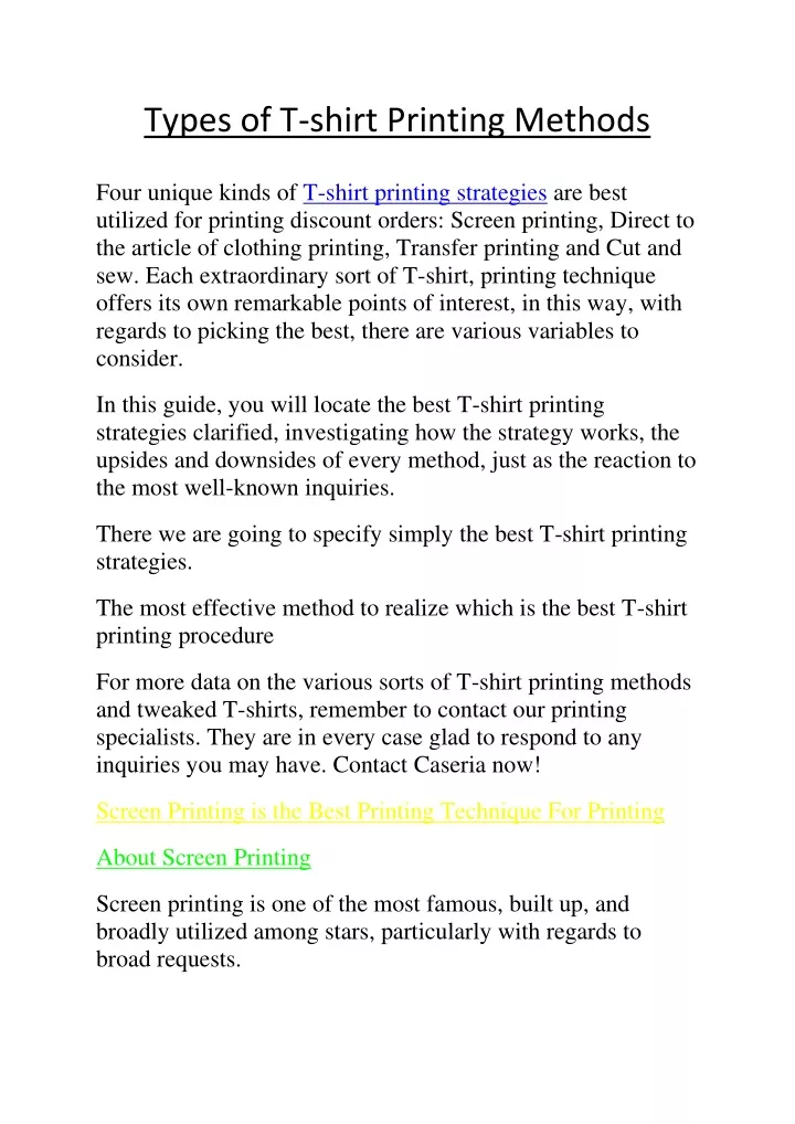 types of t shirt printing methods