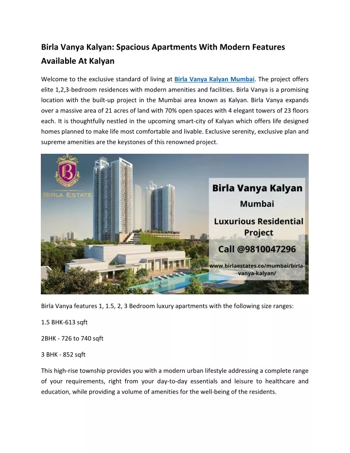 birla vanya kalyan spacious apartments with