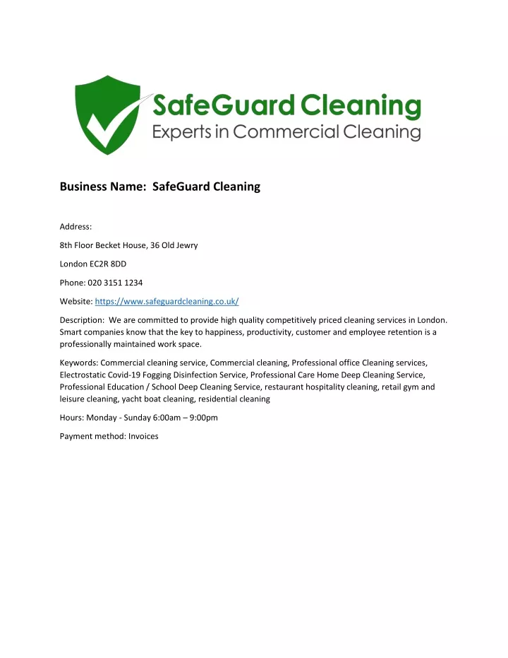 business name safeguard cleaning