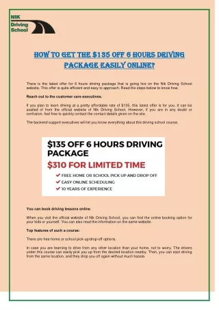 How To Get The $135 Off 6 Hours Driving Package Easily Online?