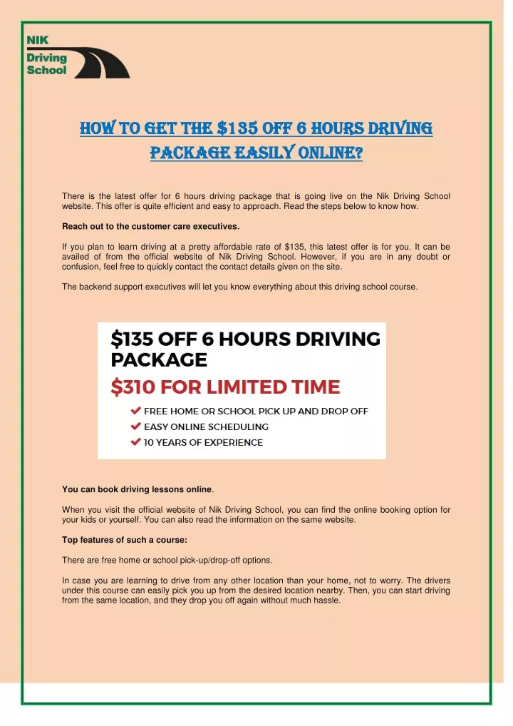 how to get the 135 off 6 hours driving