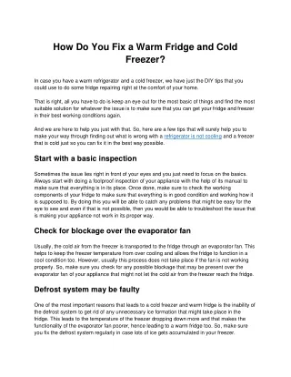 How Do You Fix a Warm Fridge and Cold Freezer?