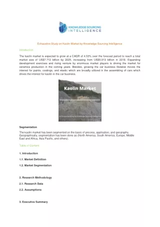 Exhaustive Study on Kaolin Market