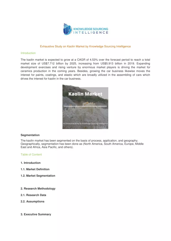 exhaustive study on kaolin market by knowledge