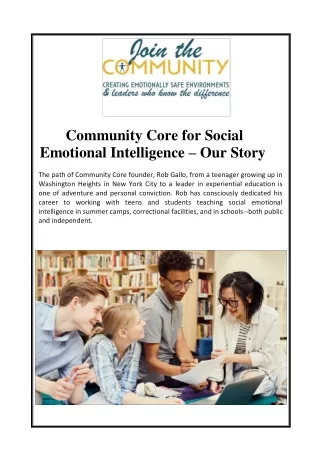 Community Core for Social Emotional Intelligence – Our Story