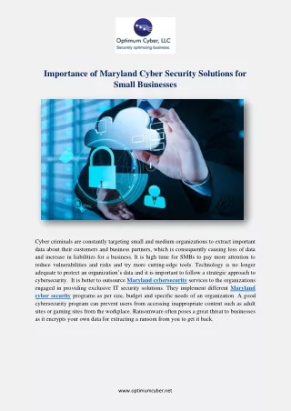 Importance of Maryland Cyber Security Solutions for Small Businesses, updated Monday, Nov 16th 2020