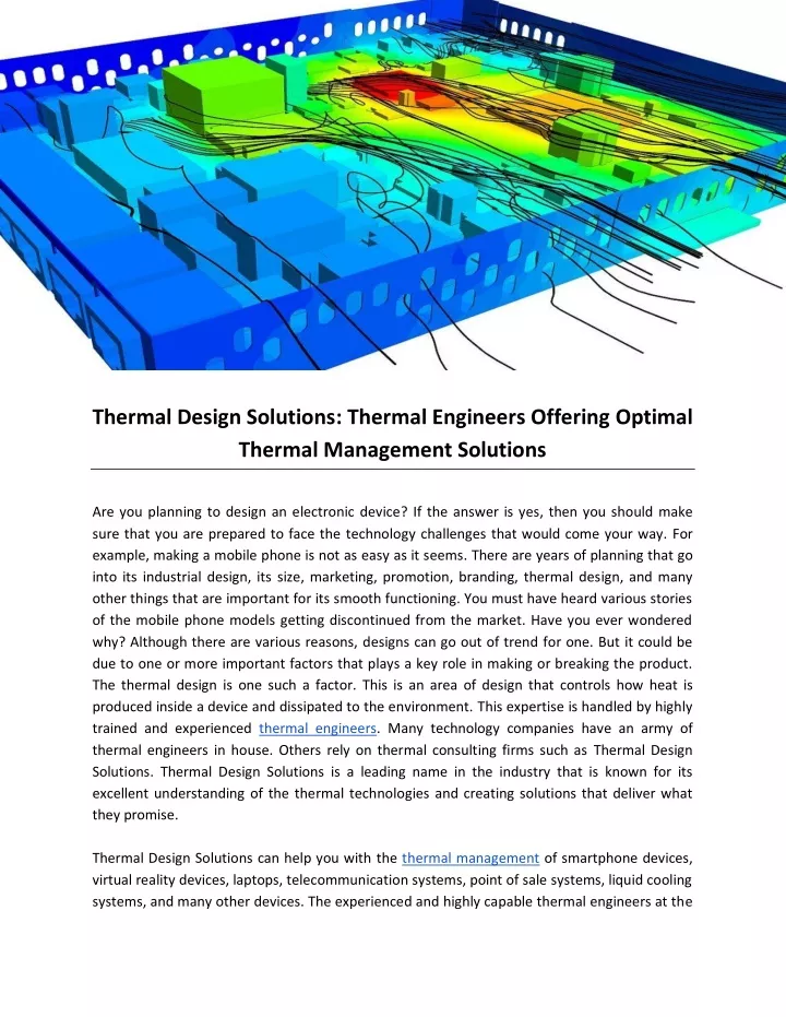 thermal design solutions thermal engineers