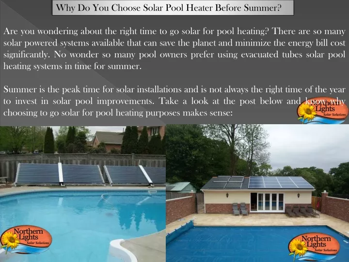 why do you choose solar pool heater before summer