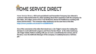 Home Service Direct Releases Customer Video Testimony