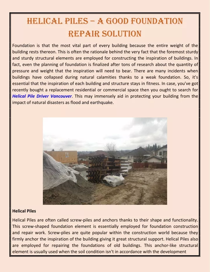 helical piles a good foundation repair solution