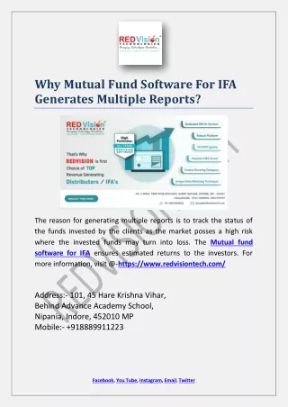 why mutual fund software for ifa generates