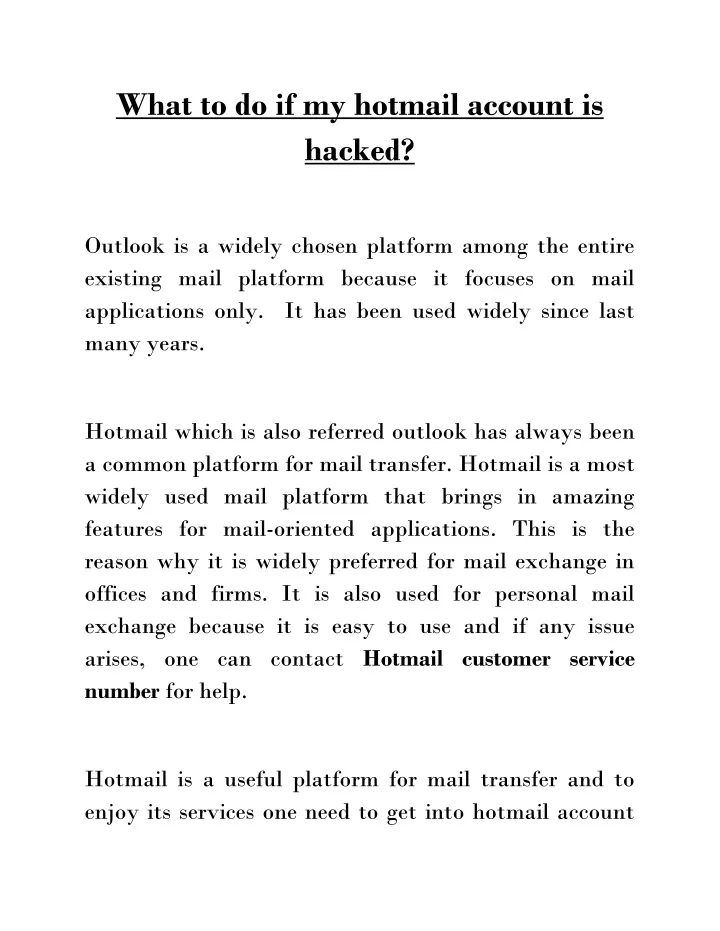 what to do if my hotmail account is hacked