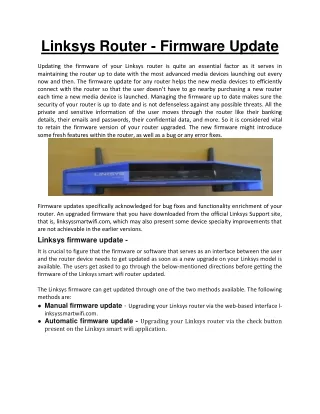 Linksys Router - Firmware Update