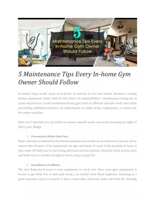 5 Maintenance Tips Every In-home Gym Owner Should Follow
