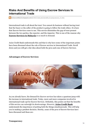 risks and benefits of using escrow services