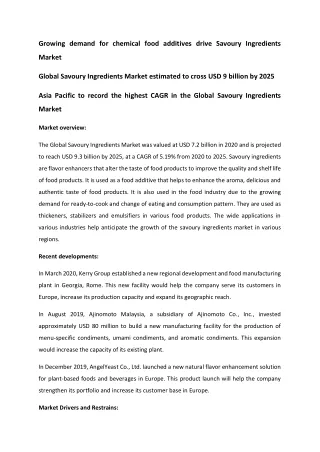 growing demand for chemical food additives drive