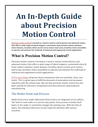 an in depth guide about precision motion control