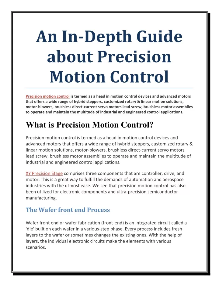 an in depth guide about precision motion control